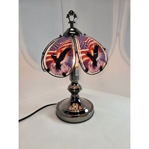 Vintage OK Lighting Patriotic Eagle American Flag Touch Lamp Chrome Table Light
